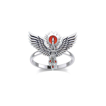 Mythical Phoenix Silver Ring with Enamel TRI2280 - Jewelry